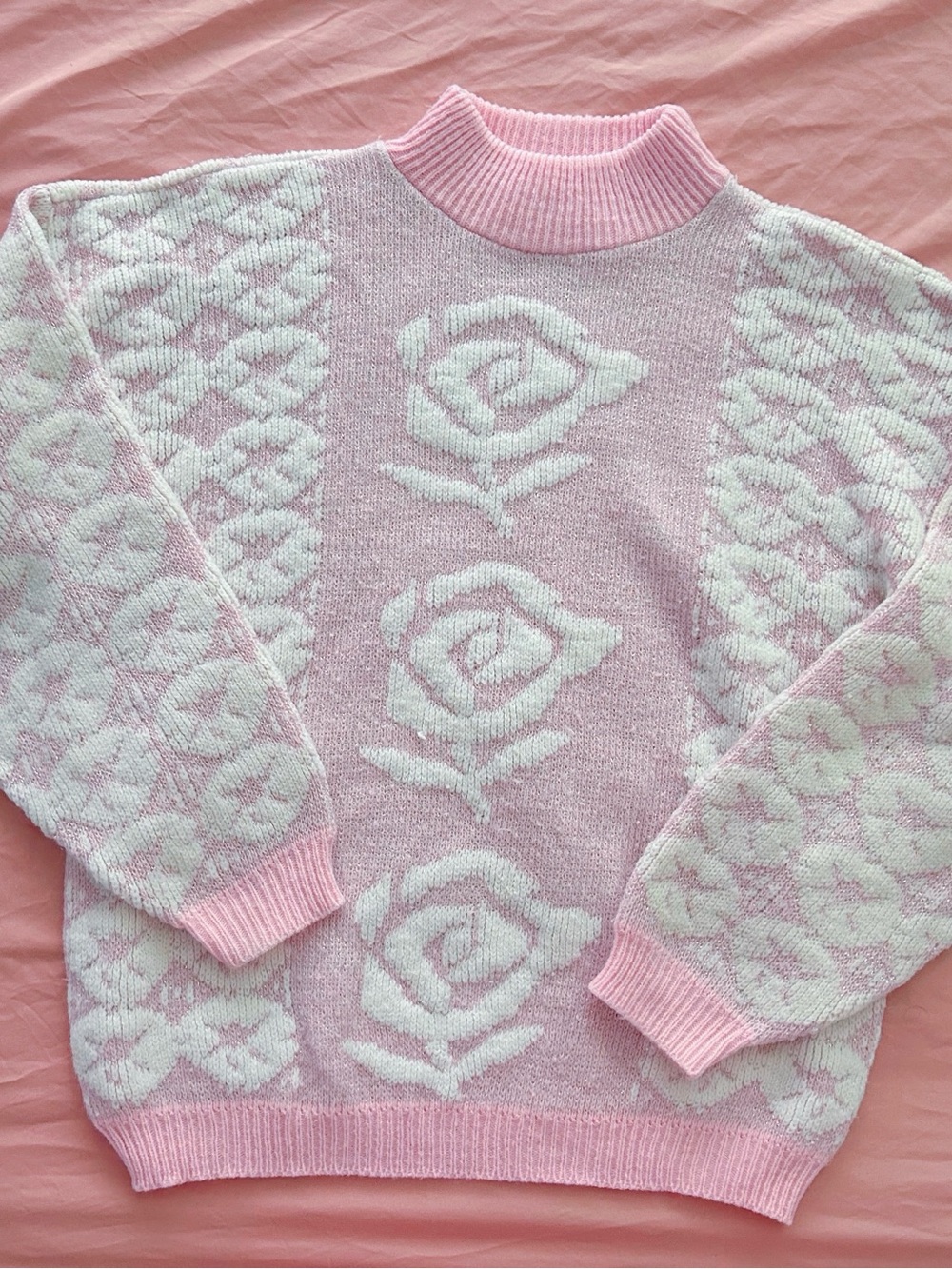 Private Eyes Pink Floral Knit Sweater - 1980s Vintage Women’s M